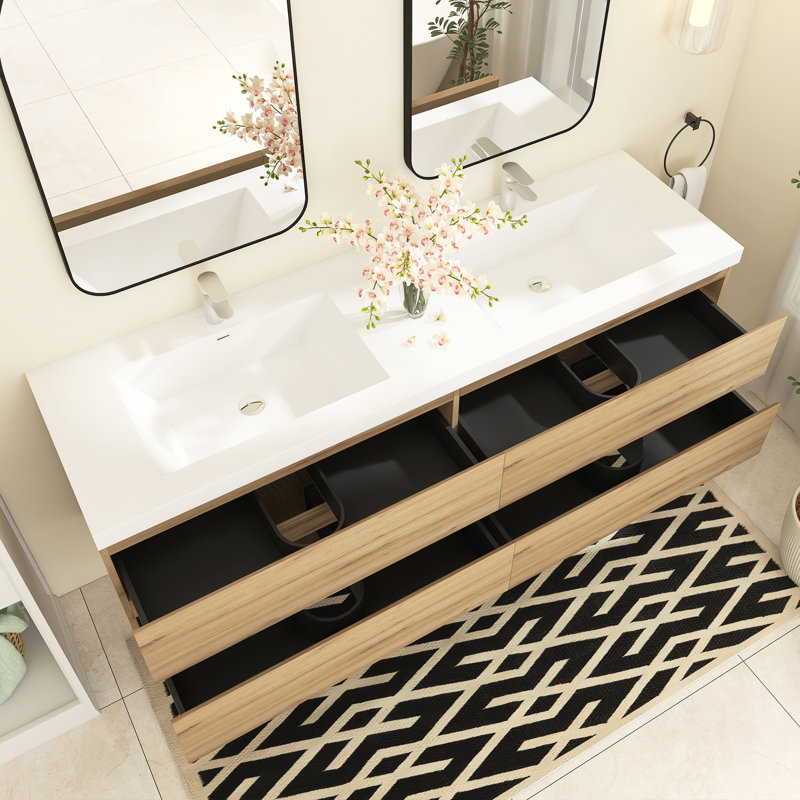 Ensemble de meuble-lavabo double 71 po Emit, Chêne