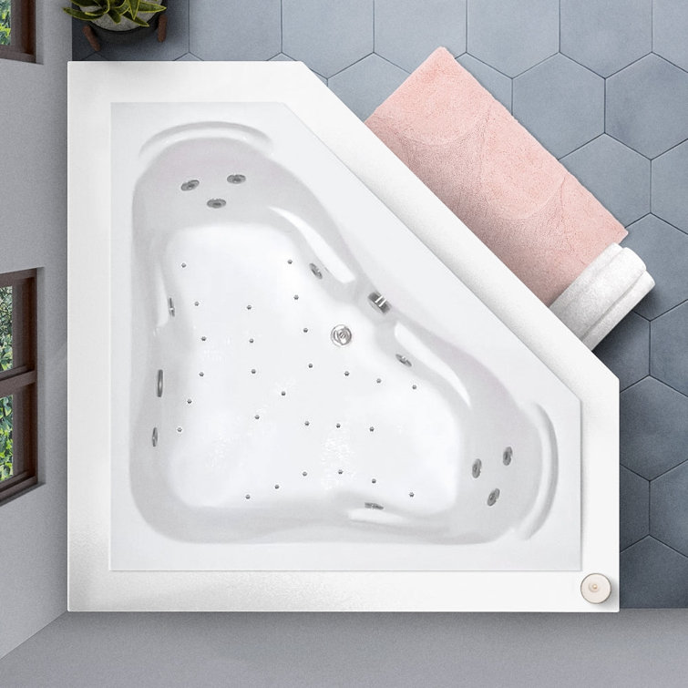 60" L X 60" W Corner Combination Acrylic Bathtub with Center Drain in White