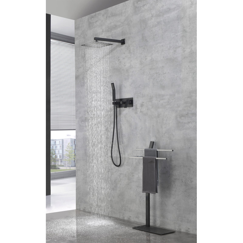 Ensemble de robinet de douche Système de douche Pomme de douche à effet de pluie de 10 pouces avec douchette à main, ensemble de luxe mélangeur de pluie, soupape brute incluse