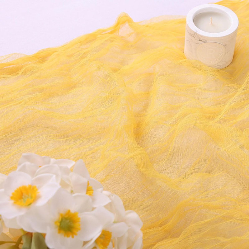 Gauze Tulle Table Runner – Yellow – Boho Rustic Table Décor For Spring, Summer, Bridal Showers, Birthdays, And Easter, Yellow
