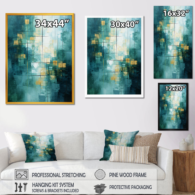 California Sunshine Retro, turquoise abstraite sur toile, H 32 po x l 24 po x P 1 po, Cadre simple argenté