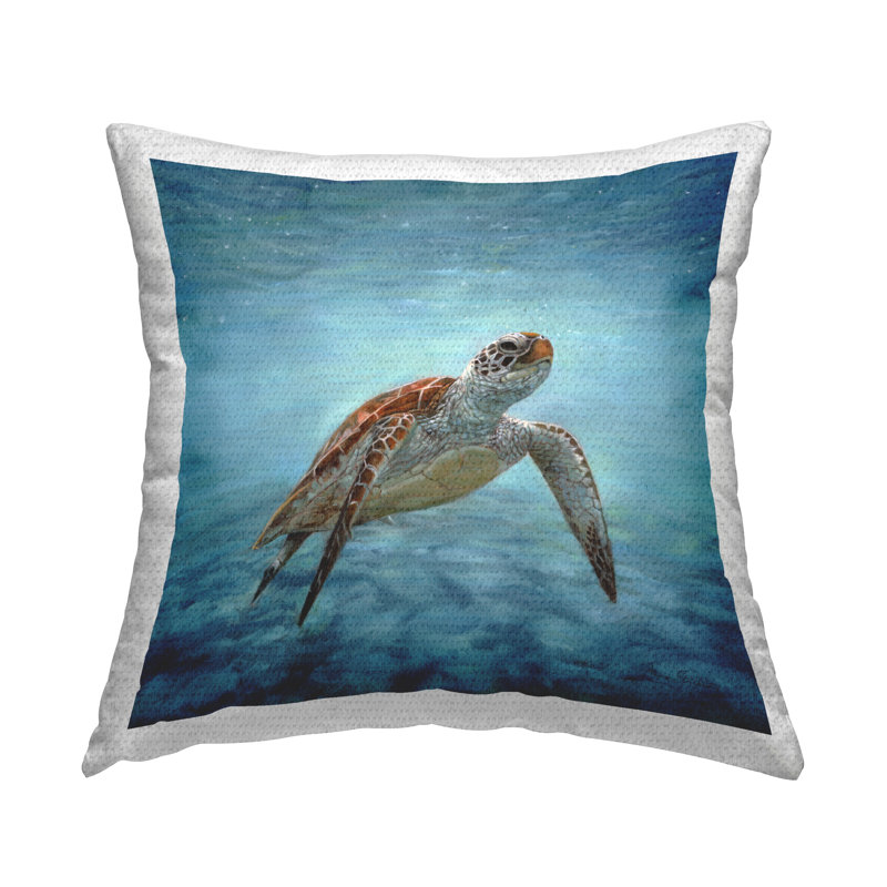 Coussin d'extérieur imprimé "Under Ocean Turtle" par Dave Stribble