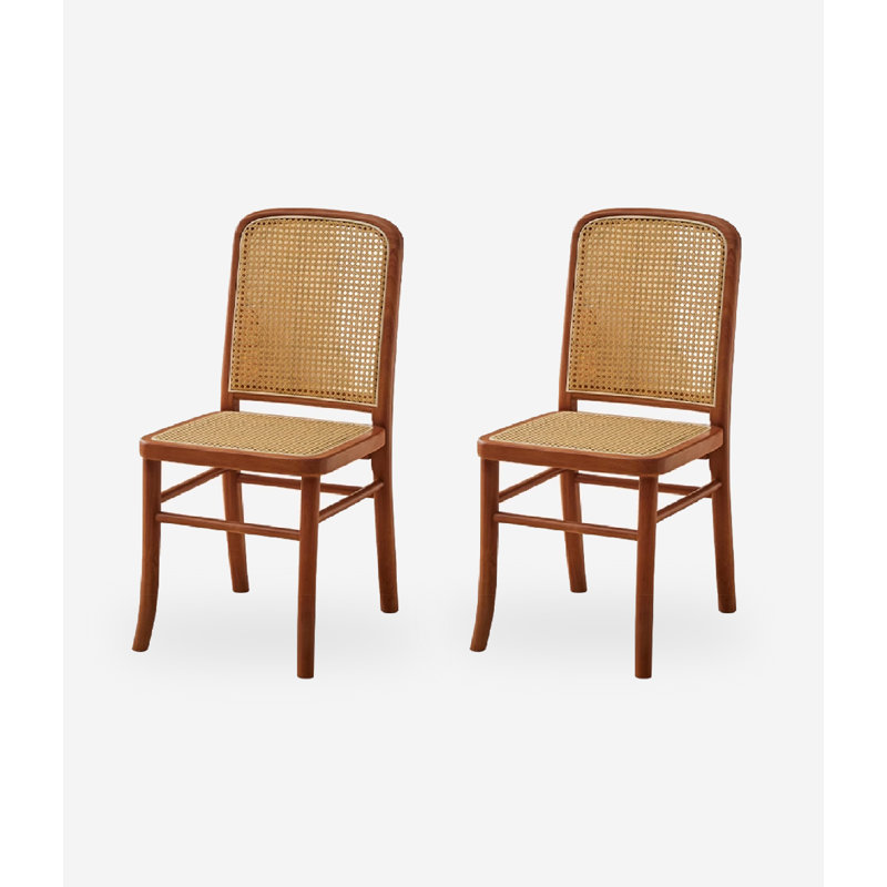 Retro Solid Wood Wicker Dining Chairs With Backrests
