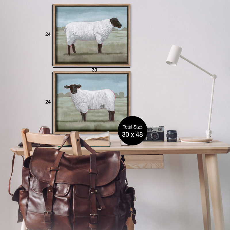 «Sheep Duo in Pasture» par Grace Popp - ensemble de 2 reproductions sur toile, Cadre flottant orme Montalcino