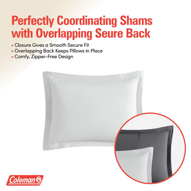 Ensemble d'édredon réversible et de draps 5 pièces Coleman®, ensemble de literie toutes saisons - très grand simple (XL), argent / gris
