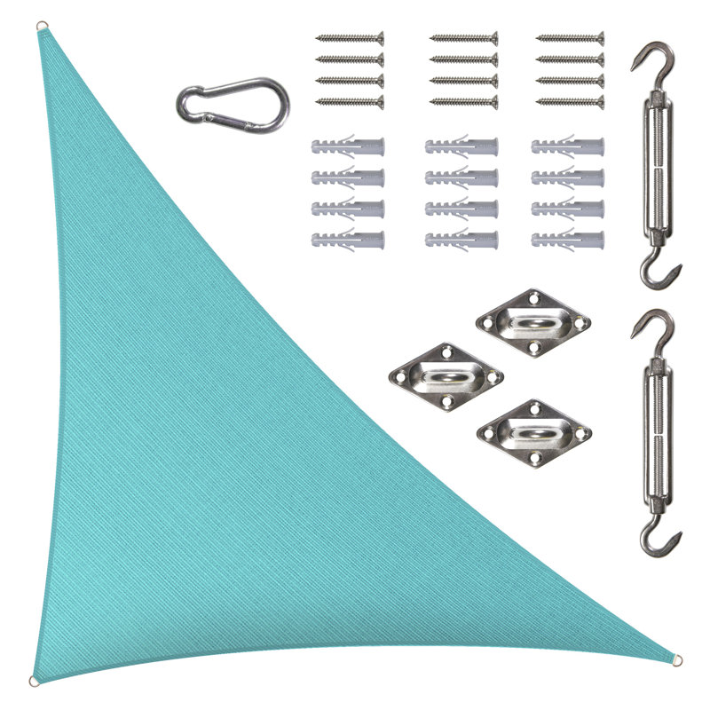 Toile d'ombrage triangulaire Colourtree avec trousse de quincaillerie d'installation, Turquoise, 14 pi x 14 pi x 19,8 pi