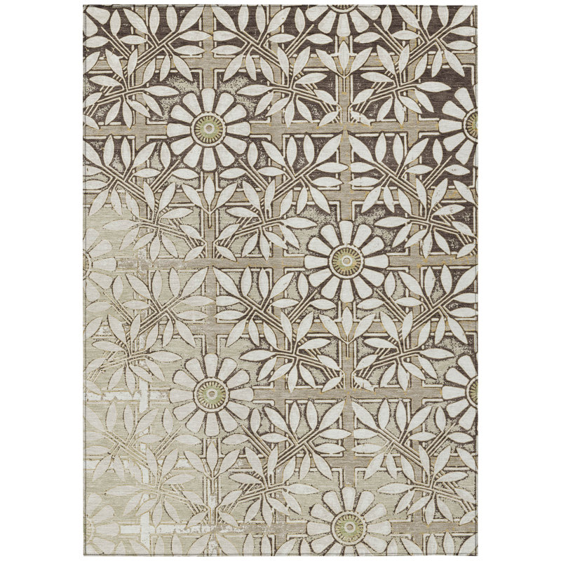 Machine Washable Indoor/Outdoor Chantille ACN2775 Floral Rug, 8' x 10', Ivory