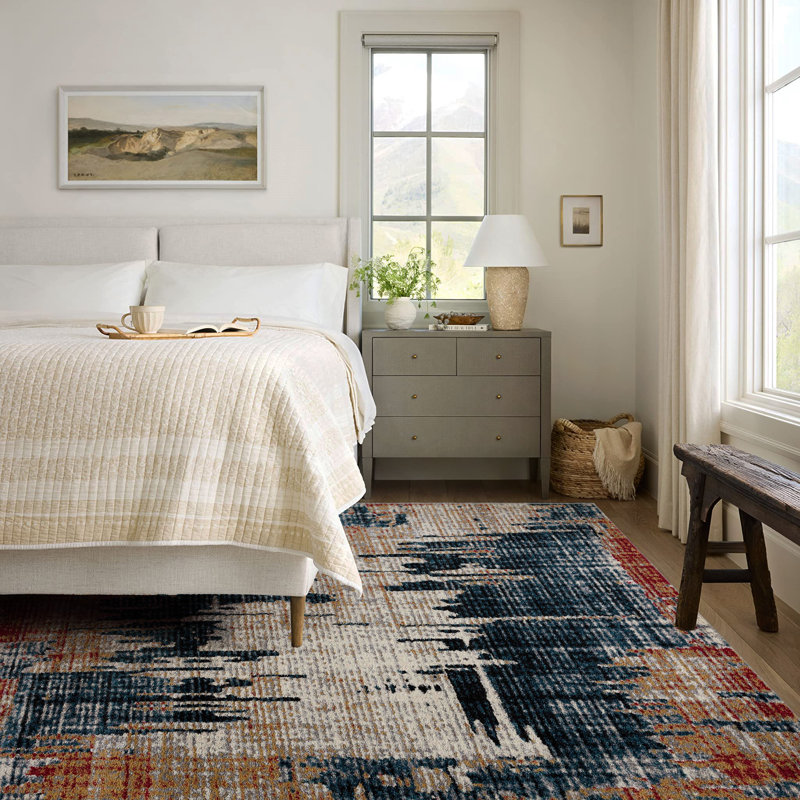 Rug Branch Mehr 4' x 6' (3'9" x 5'6") Blue/Red Abstract Indoor Area Rug, Contemporary, Medium Pile, Stain-Resistant Carpet - Living Room, Bedroom, Dining Room, and Kitchen