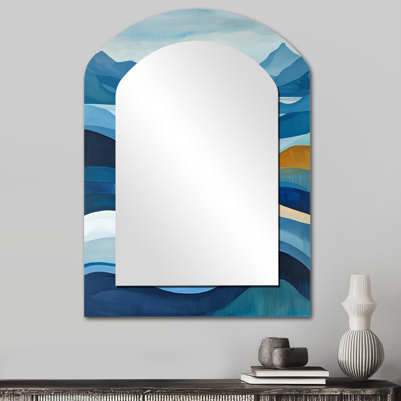 Miroir décoratif en métal bleu éthéré côtier Horizon I - Paysages, 34 po x 25 po