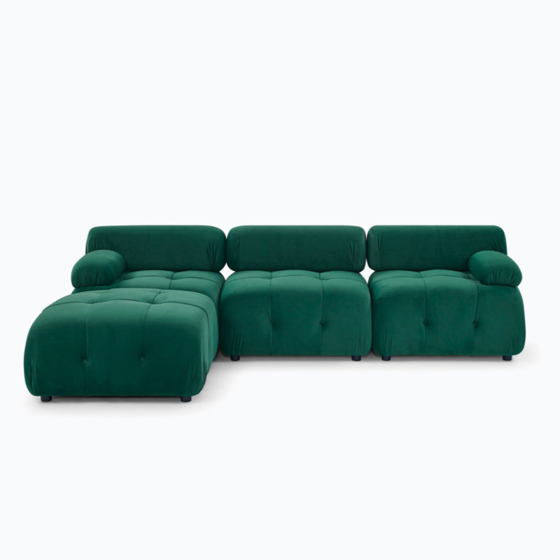 Canapé modulaire modulaire, capitonnage à boutons et bricolage, canapé en L avec repose-pieds réversible, Velours vert