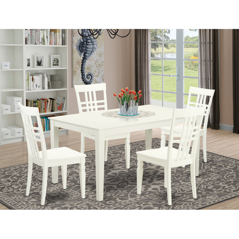 5 Piece Modern Dining Table Set Includes a Rectangle Wooden Table and 4 Kitchen Dining Chairs, Linen White