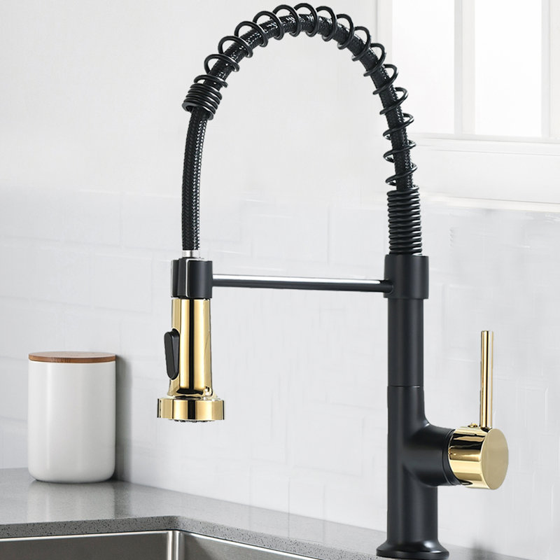 GAWEZA Pull Down Kitchen Faucet, Blak/Gold