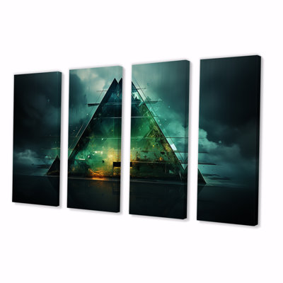 «Green Abstract Echoes Of Piramid II - Abstract Geometric», 4 pièces