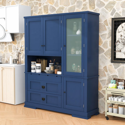 Freestanding Kitchen Pantry Cabinet with Adjustable Shelves, Frosted Glass Doors and Anti-Tip Kit