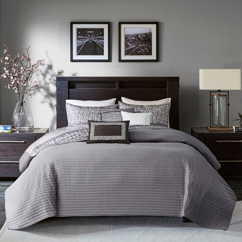 Courtepointe réversible 6 pièces Luxury, Gris/taupe
