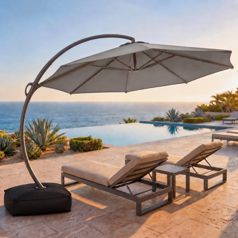 Elanah 144.49 " W Cantilever Umbrella with Crank Lift, Champagne
