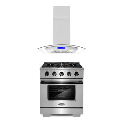 Cosmo 3 Piece Kitchen Appliance Package with 30'' Gas Freestanding Range , and Island Range Hood -  COS-3PKG-512