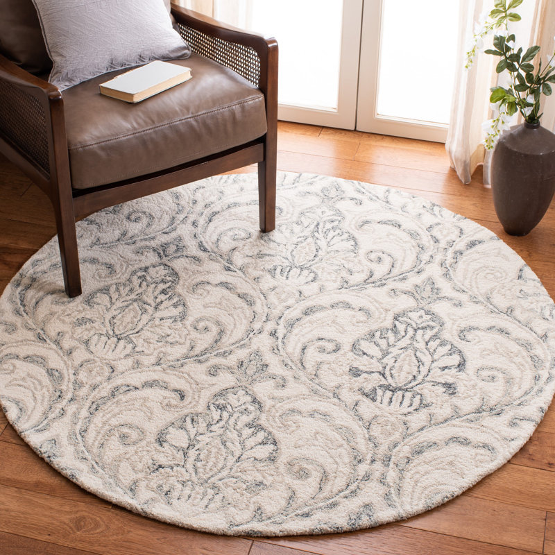 Hitchens Hand Tufted Wool And Cotton With Latex Ikat Rug, Round 5'