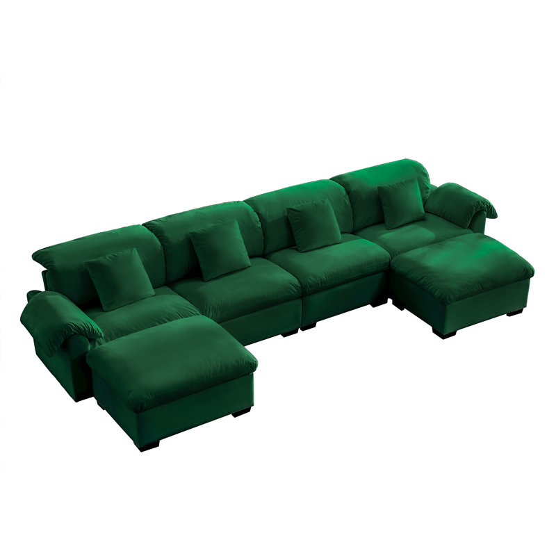Canapé modulaire en velours avec 2 repose-pieds et rangement Ermenek