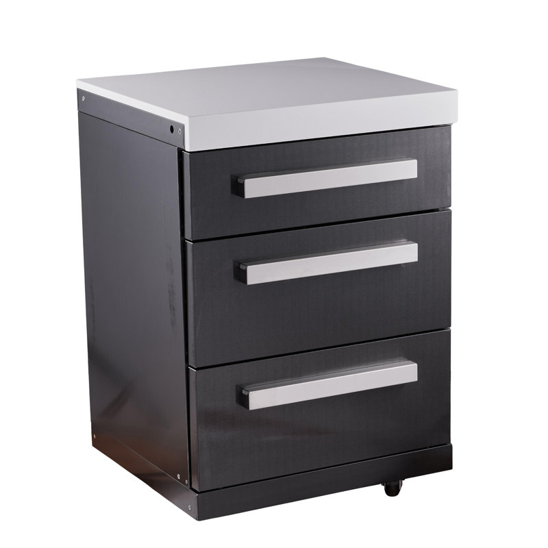 Mont Alpi Ma-dr-bss Extra Storage Soft-closing 3-drawer Slides Black Stainless Steel Right Cabinet Module For Black Series Mai805-bss Modular Outdoor Kitchen Island Grills + Granite Countertops