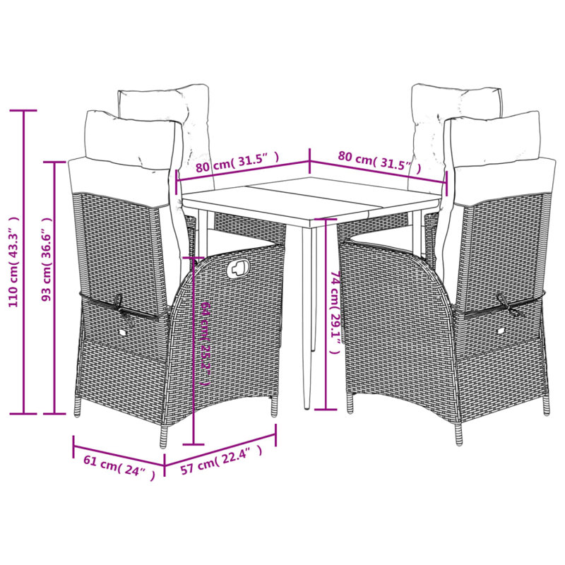 Vidaxl 5 Piece Patio Dining Set With Cushions Poly Rattan, Square Table