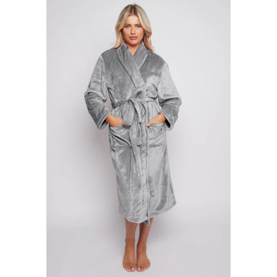 Flannel Mid-Calf Bathrobe with Pockets