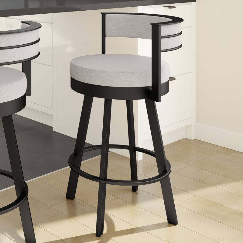 Tabouret de bar et de comptoir pivotant Matthews, Tabouret de bar (siège d'une hauteur de 30 po), Noir, Polyester gris clair