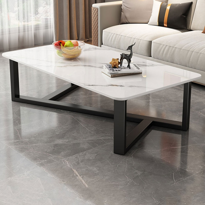 Table basse rectangulaire blanche en acier au carbone fritté blanc, H 17,72 po x L 51,18 po x l 23,62 po, Blanc/Noir