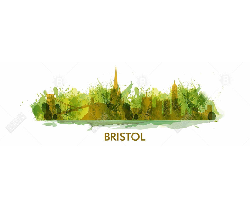 «Paint Splash Silhouette of Bristol - Office Green», toile encadrée, H 21,25 po x l 61,25 po