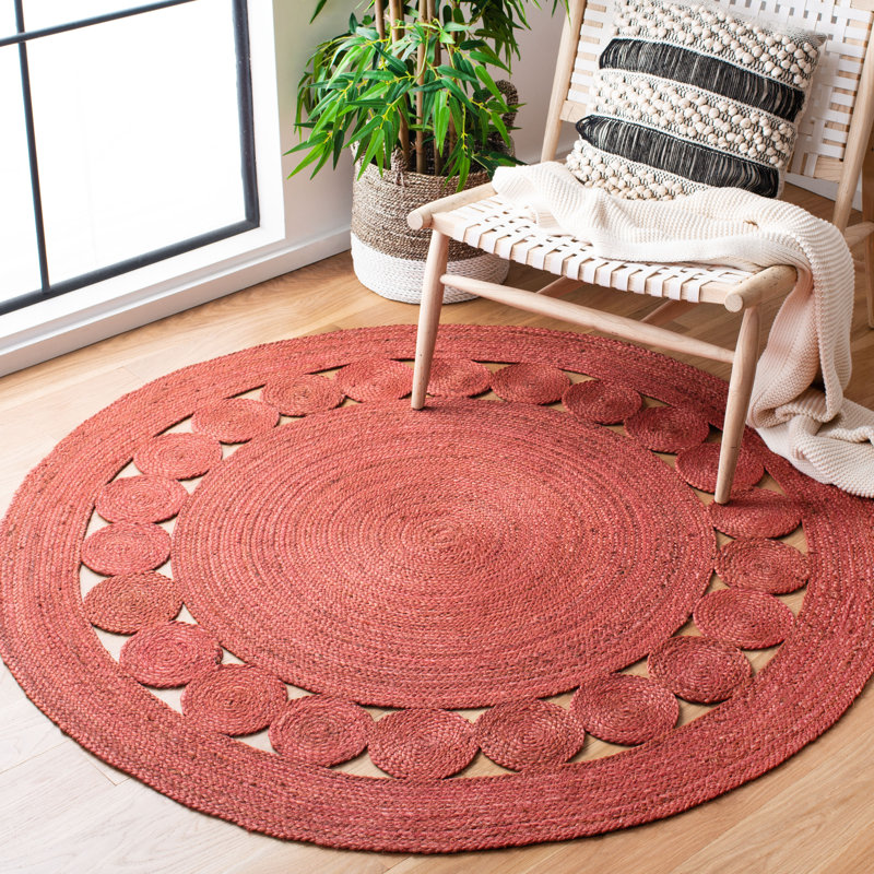 Tapis en jute tissé à la main en fibres naturelles, Rond 7 pi