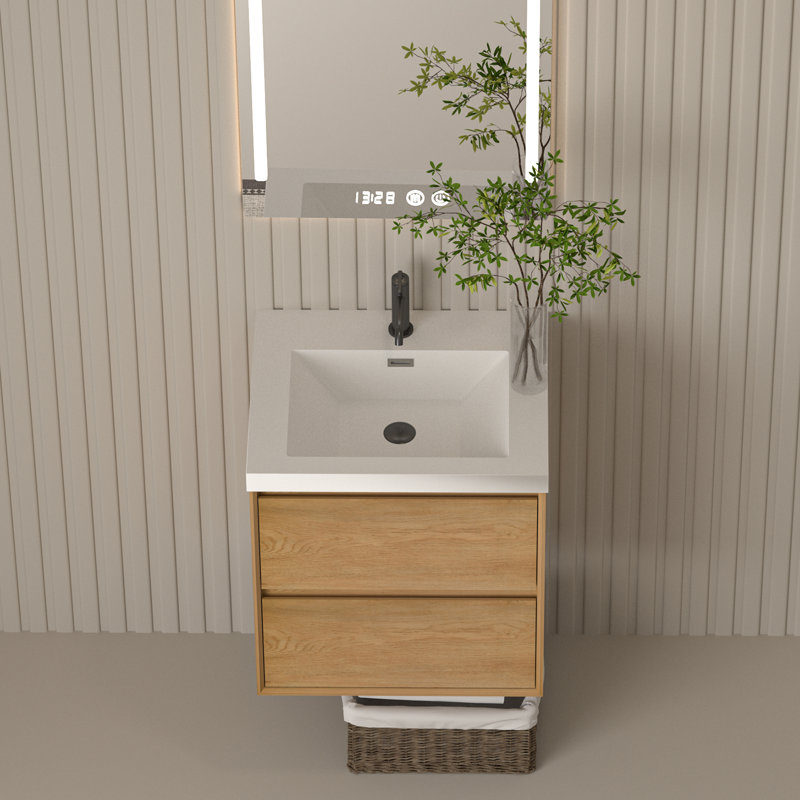 Lavabo de salle de bain simple rectangulaire en résine l 24 po x P 19,48 po avec trop-plein