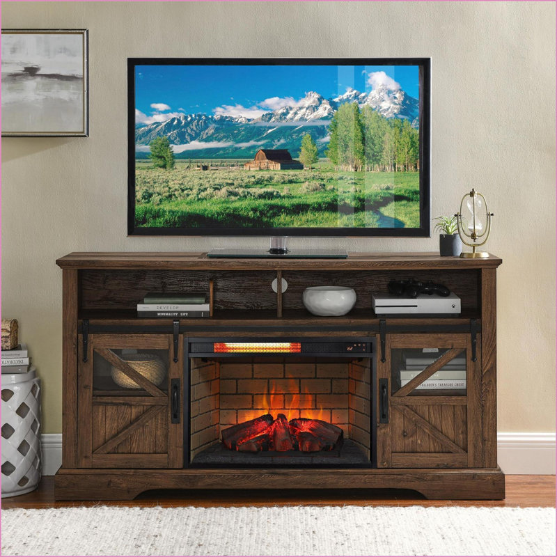 Fireplace Insert, 26 Inch Electric with Realistic Wood Logs &amp; Vintage Brick Tile | Antique Black | Tempered Glass+Sheet Metal+Plastic