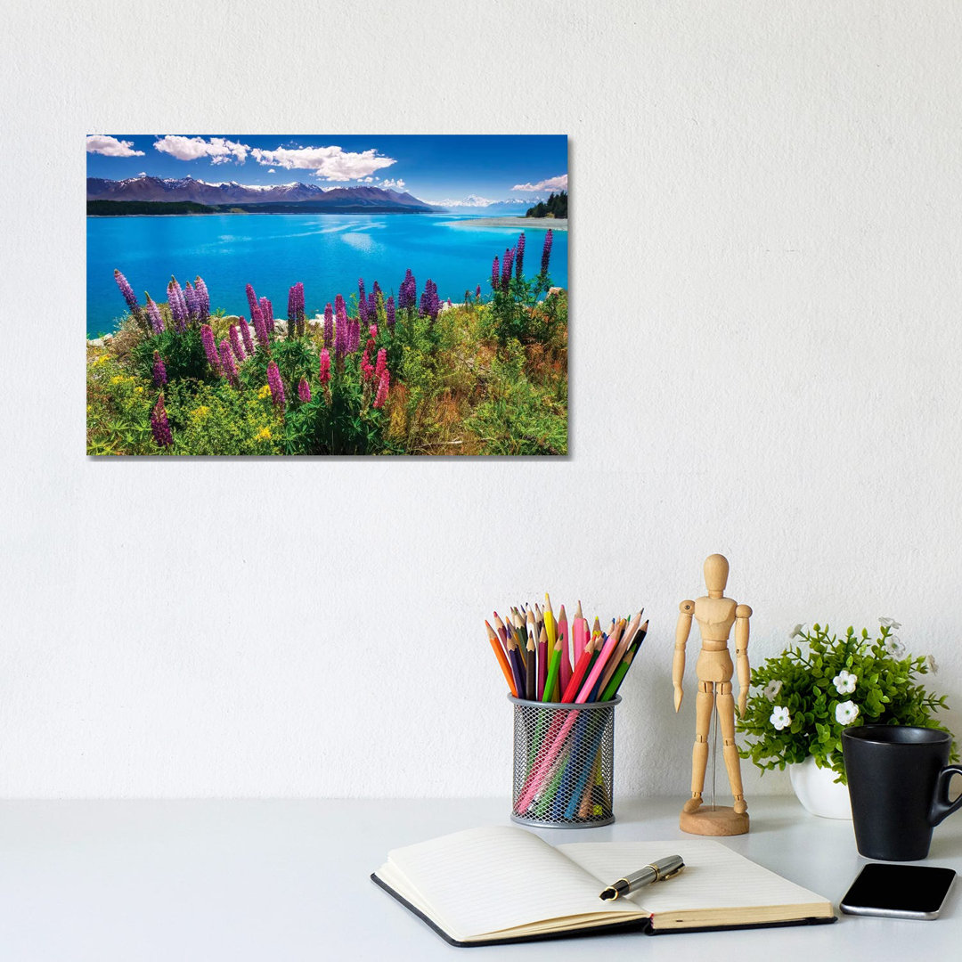 Wildflowers At Lake Pukaki In The Southern Alps, Canterbury, South Island, New Zealand by Russ Bishop - Wrapped Canvas Gallery-Wrapped Canvas Giclée