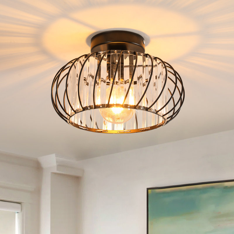 28CM Crystal Iron Small Flush Mount, Matte Black