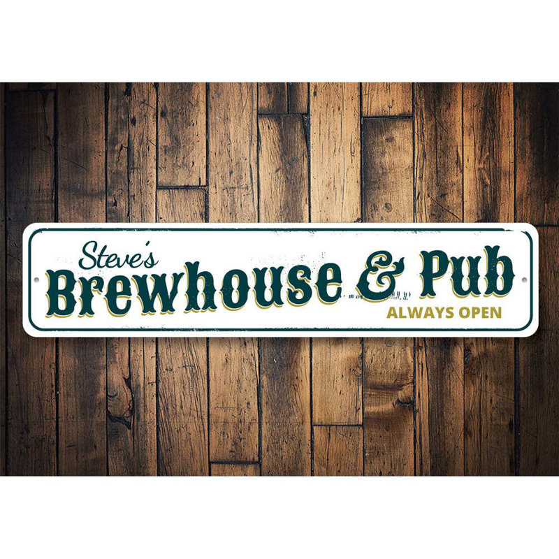Enseigne en aluminium Brewhouse & pub, H 4 po x l 18 po x P 0,04 po, Oui
