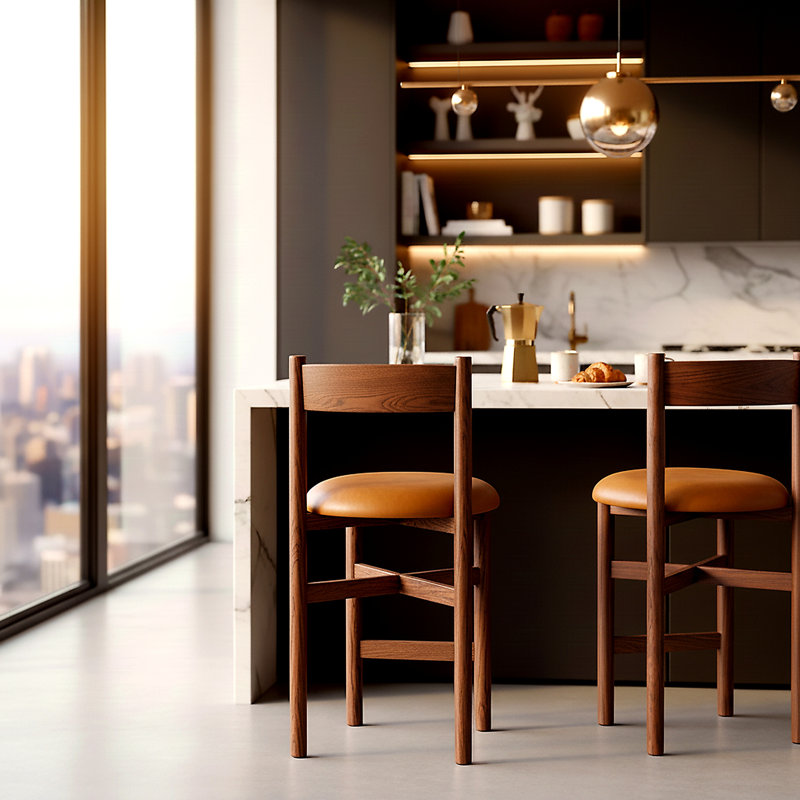 Tabouret de comptoir en cuir Zoyah Tayla, Brun / Noyer
