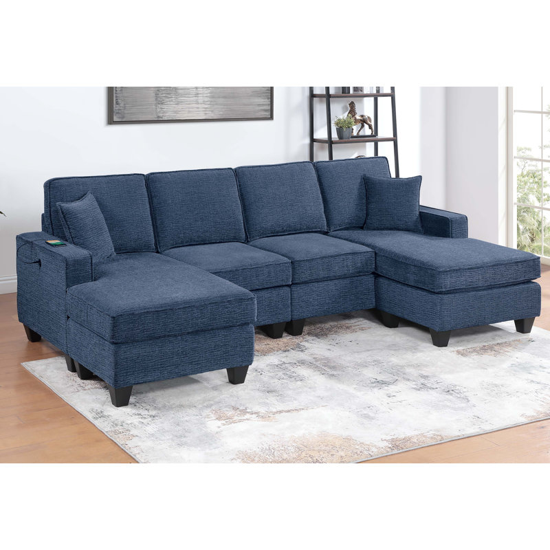 Rosalee 3-Piece Sectional Set, Dark Blue Chenille