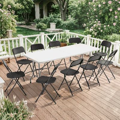 11-Piece Folding Table & 10 Red Chairs – Home/Commercial Picnic Set