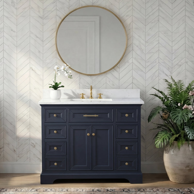 Thompson 42" W Single Bathroom Vanity, Indigo Blue/Brushed Gold
