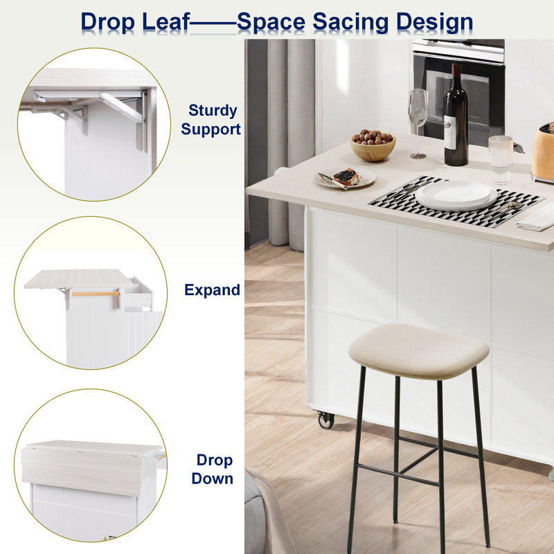 Alaijah Wood Kitchen Island, White, White
