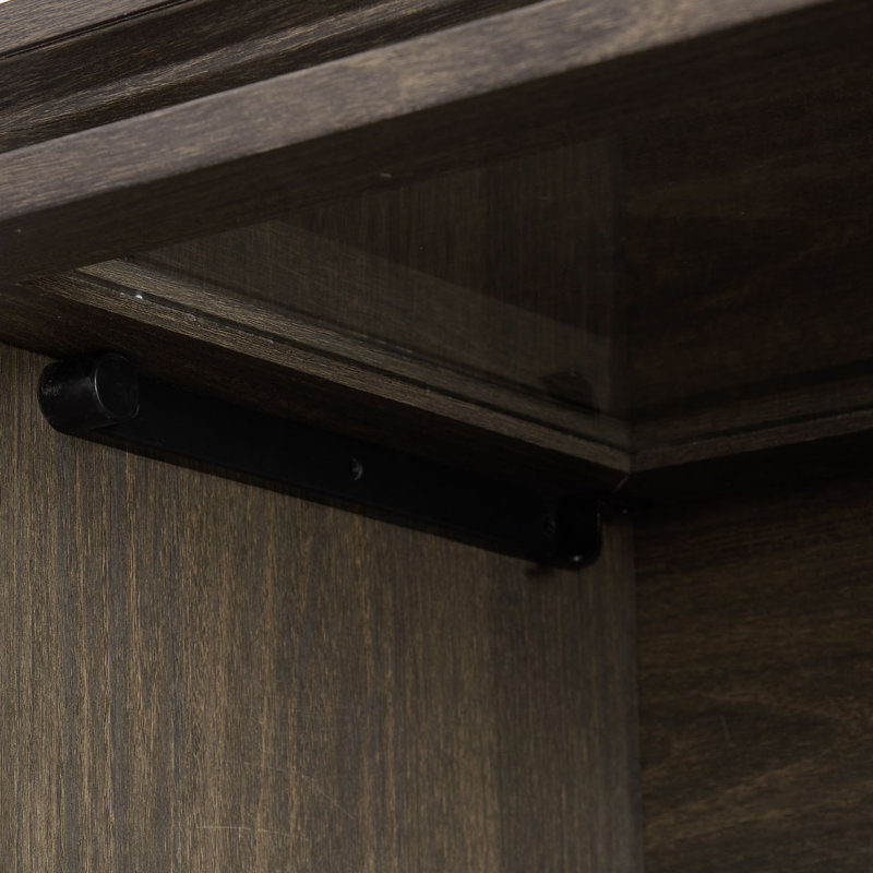 Armoire d'appoint Mesa avec portes et tablettes en verre rabattables, Brun