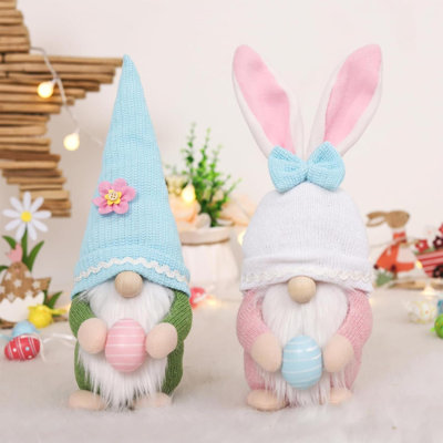 Easter Gnomes Plush Decoration 2 PCS Bunny Dolls With Easter Egg Handmade Faceless Elf Dwarf Spring Home Decor Gift For Wife Swedish Rabbit Tomte Table Ornaments Tiered Tray