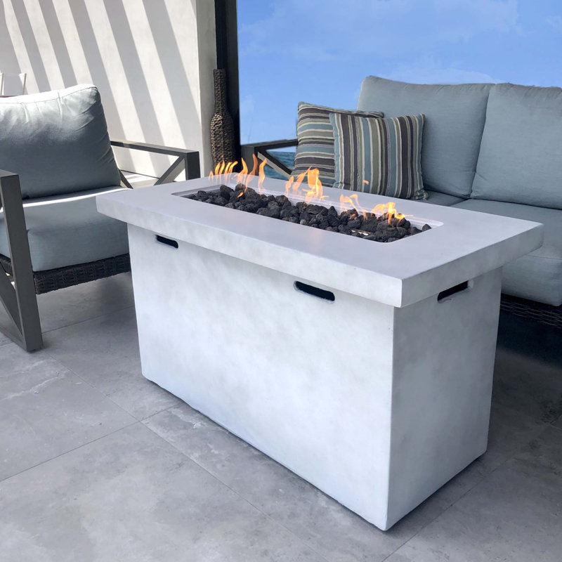25" H x 42" W Fiber Reinforced Concrete Propane Outdoor Fire Pit Table, Gray
