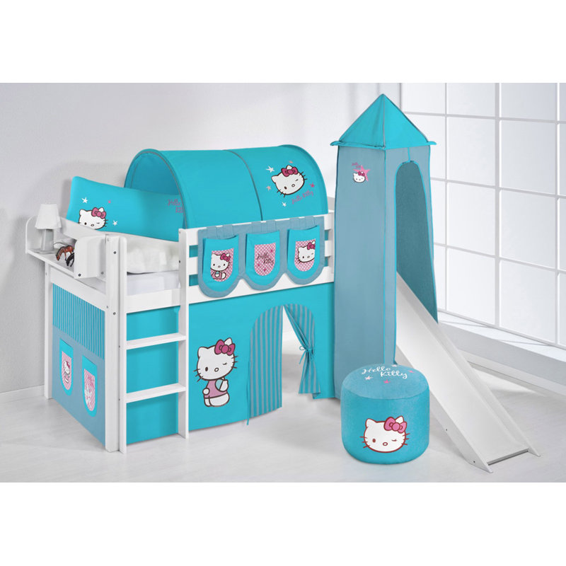 Hello Kitty Single Mid Sleeper Bed with Textile Set, European Single (90 x 200 cm), Turquoise