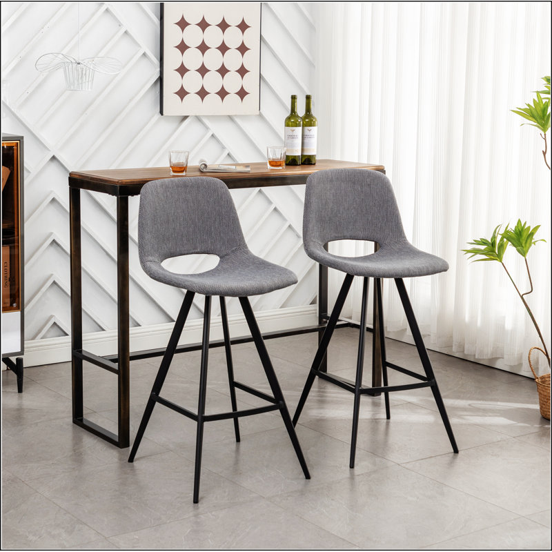 Porth Fabric Kitchen 28.25" Counter Height Stools, Set Of 2, Gray