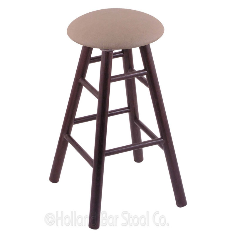 Tabouret de bar pivotant de 24 po, Vinyle noir, Chêne cerisier foncé