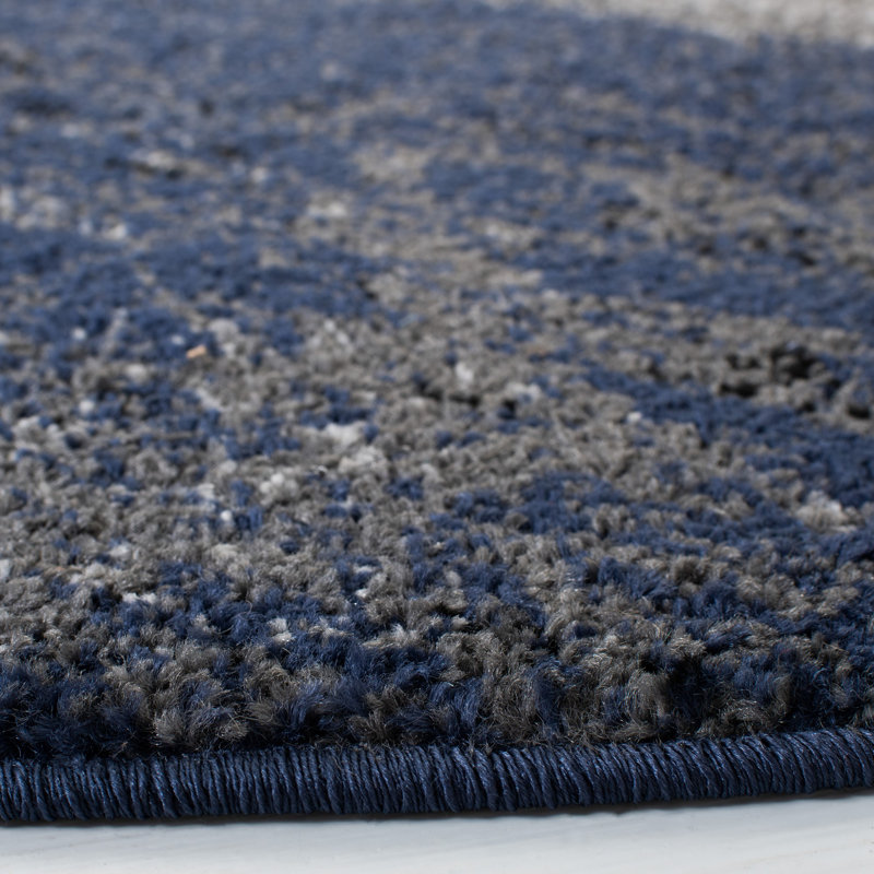 Tapis à motif abstrait Algonquin Performance, Rond 8 pi, Grey/Blue