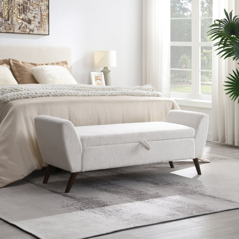 Banc rembourré avec rangement, Crème