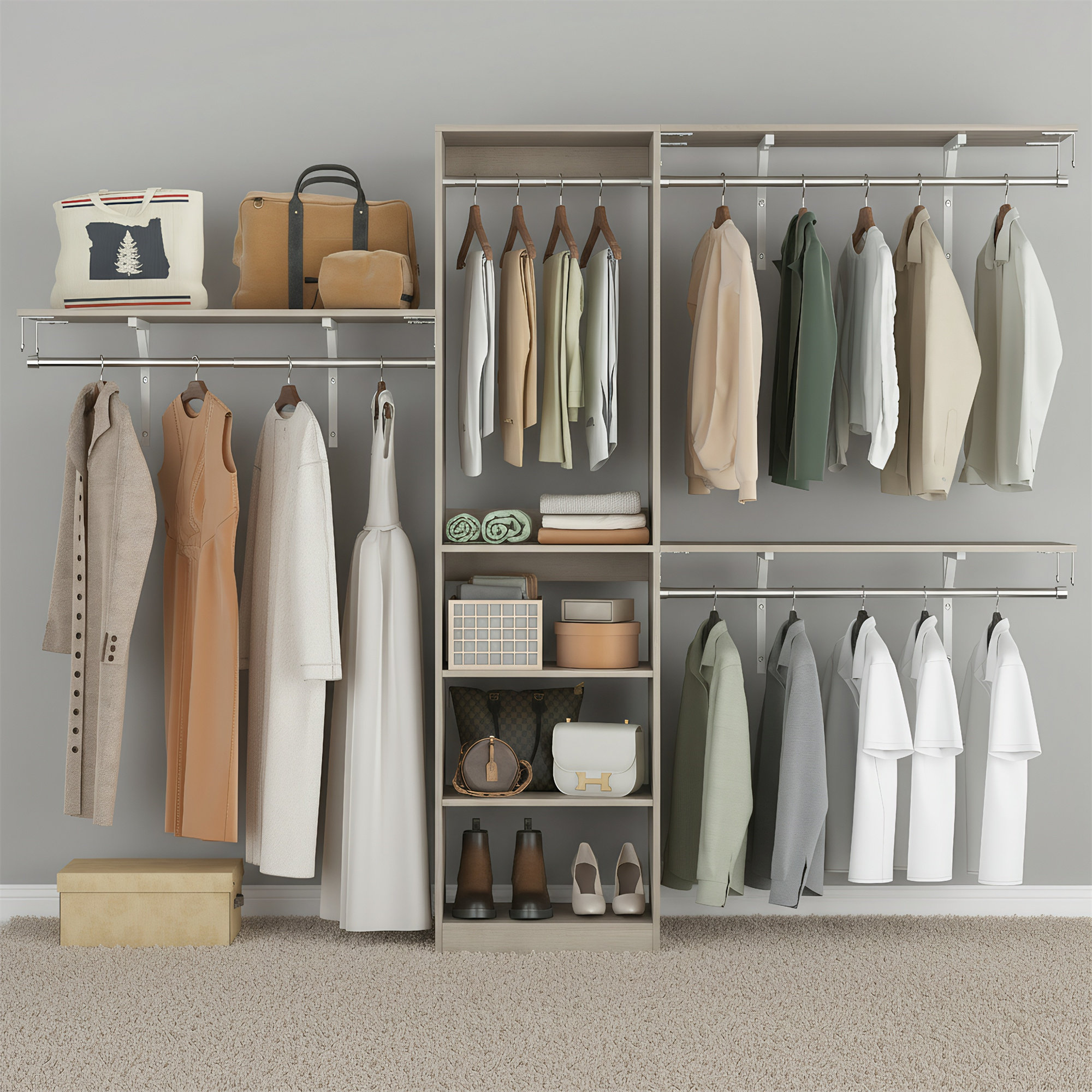Latitude Run® Wardrobe Storage Rack With 4 Hanging Rods And 5 Shelves ...