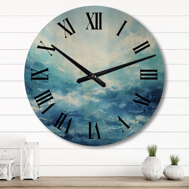 Blue Infinity Of The Ocean II - Landscapes Oversized Wood Wall Clock, Grand